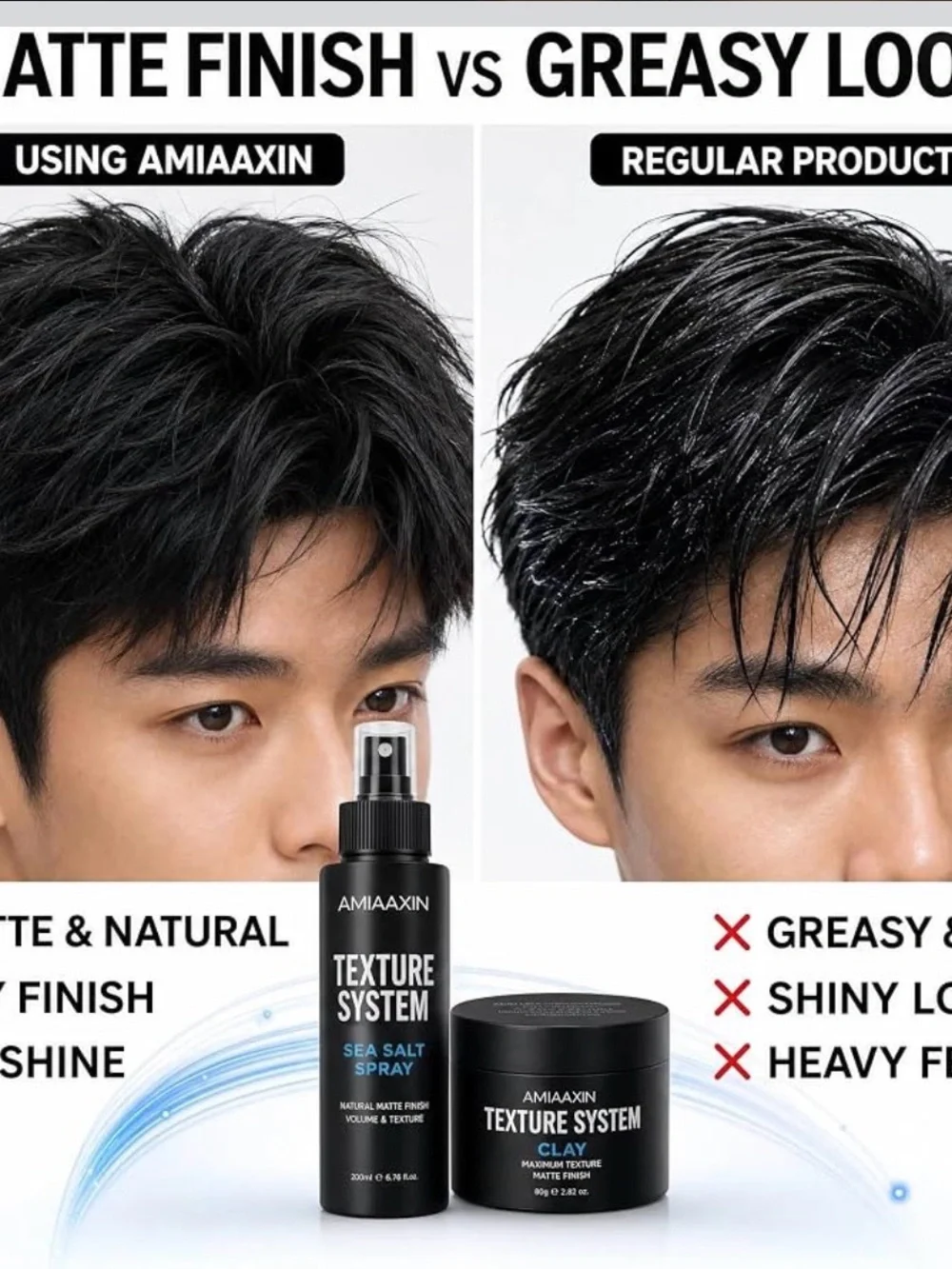 Hair Clay & Sea Salt Spray Kit for Men Strong Hold Matte Clay with Texturizing S